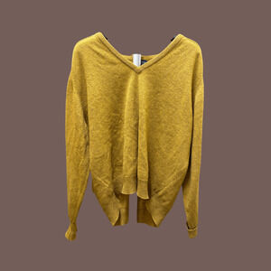 Vintage Lands' End Men's Mustard Yellow V-Neck Lambswool Sweater XL